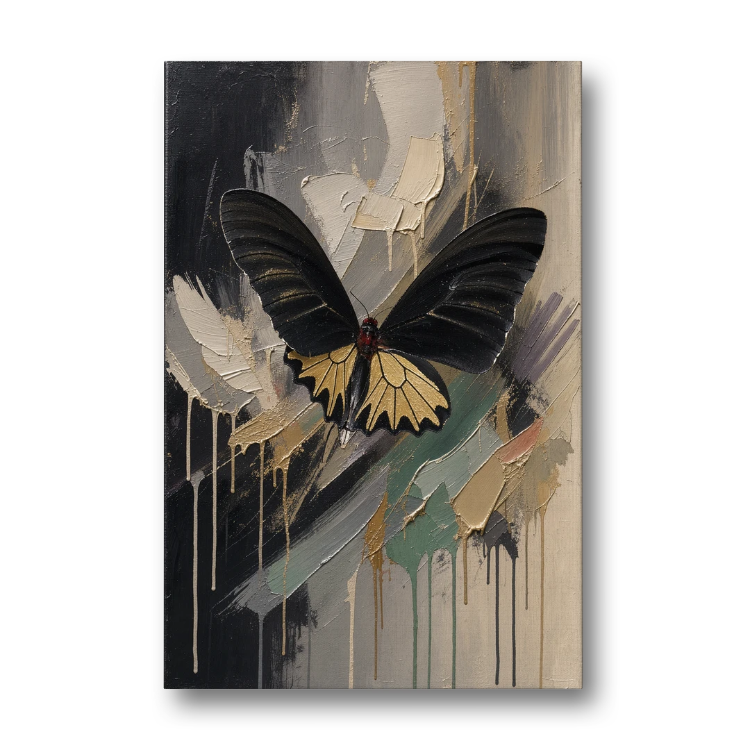 Gold Butterfly Wall Art of a Birdwing on Charcoal - Canvas Wall Art - Front
