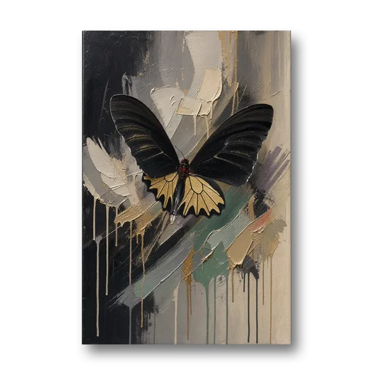 Gold Butterfly Wall Art of a Birdwing on Charcoal - Canvas Wall Art - Front