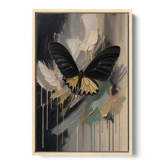 Gold Butterfly Wall Art of a Birdwing on Charcoal - Oak Framed Canvas Wall Art - Front