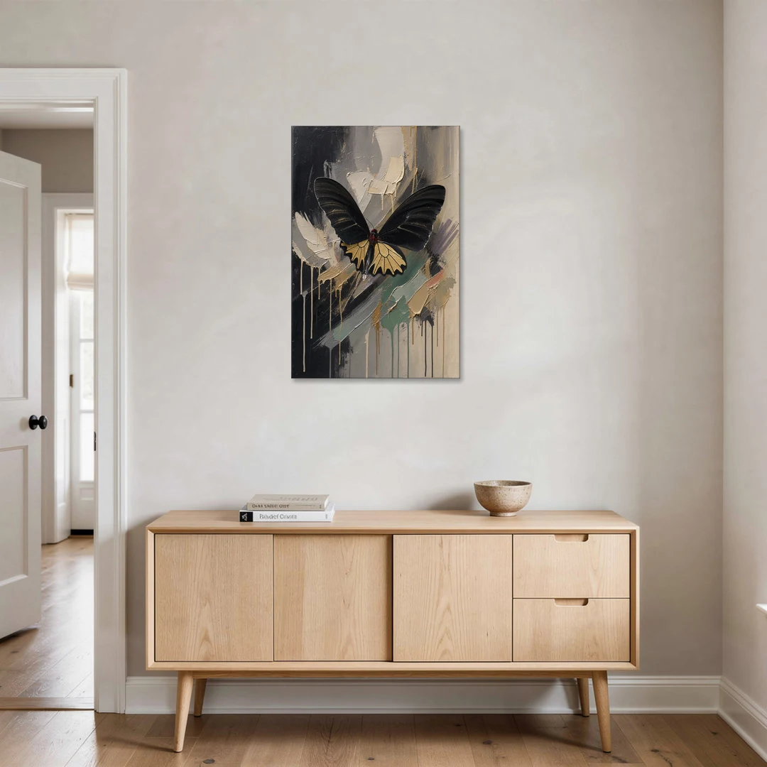 Gold Butterfly Wall Art of a Birdwing on Charcoal - Canvas Wall Art - Coffee Table - 24x36