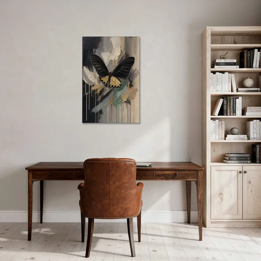 Gold Butterfly Wall Art of a Birdwing on Charcoal - Canvas Wall Art - Office - 24x36