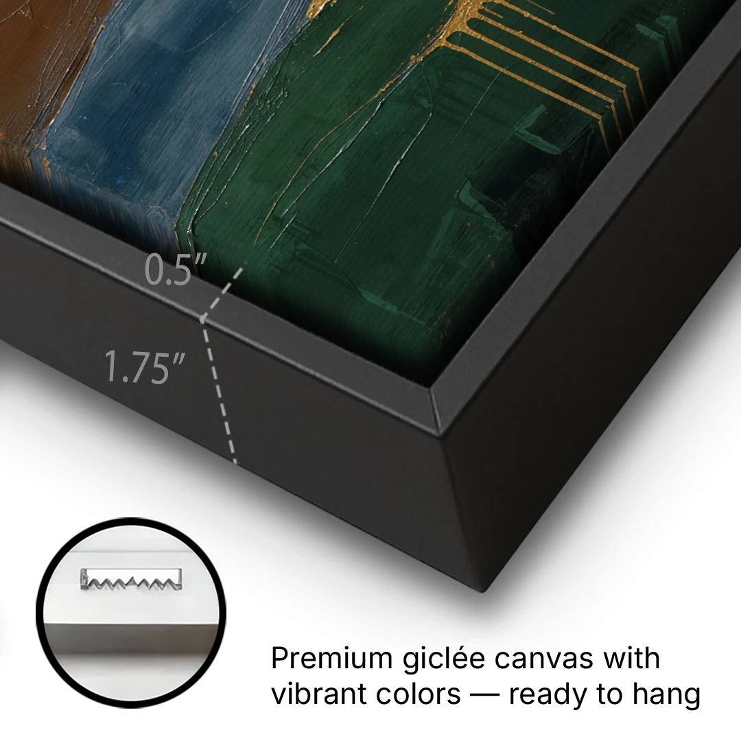 Gold Drip Stream Through Layered Hills - Black Framed Canvas Wall Art - Gallery Wrap Corner