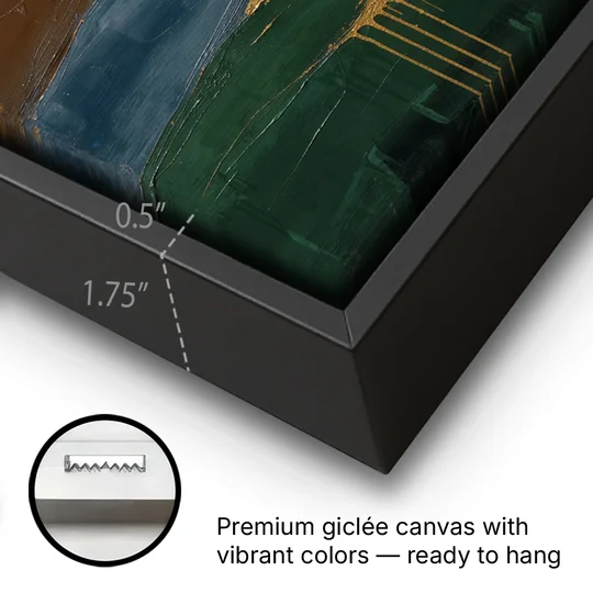 Gold Drip Stream Through Layered Hills - Black Framed Canvas Wall Art - Gallery Wrap Corner
