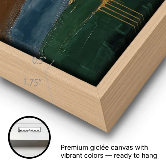 Gold Drip Stream Through Layered Hills - Oak Framed Canvas Wall Art - Gallery Wrap Corner