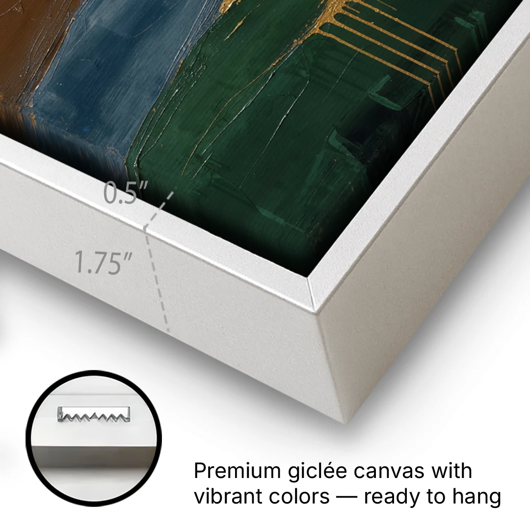 Gold Drip Stream Through Layered Hills - White Framed Canvas Wall Art - Gallery Wrap Corner