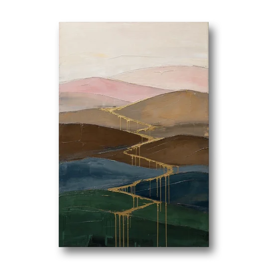 Gold Drip Stream Through Layered Hills - Canvas Wall Art - Front