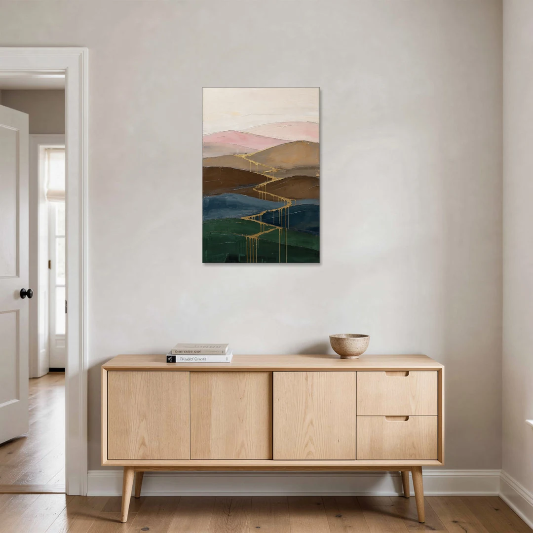 Gold Drip Stream Through Layered Hills - Canvas Wall Art - Coffee Table - 24x36