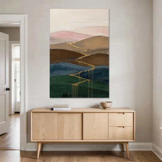 Gold Drip Stream Through Layered Hills - Canvas Wall Art - Coffee Table - 40x60