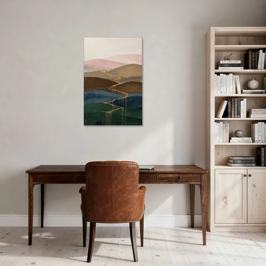 Gold Drip Stream Through Layered Hills - Canvas Wall Art - Office - 24x36