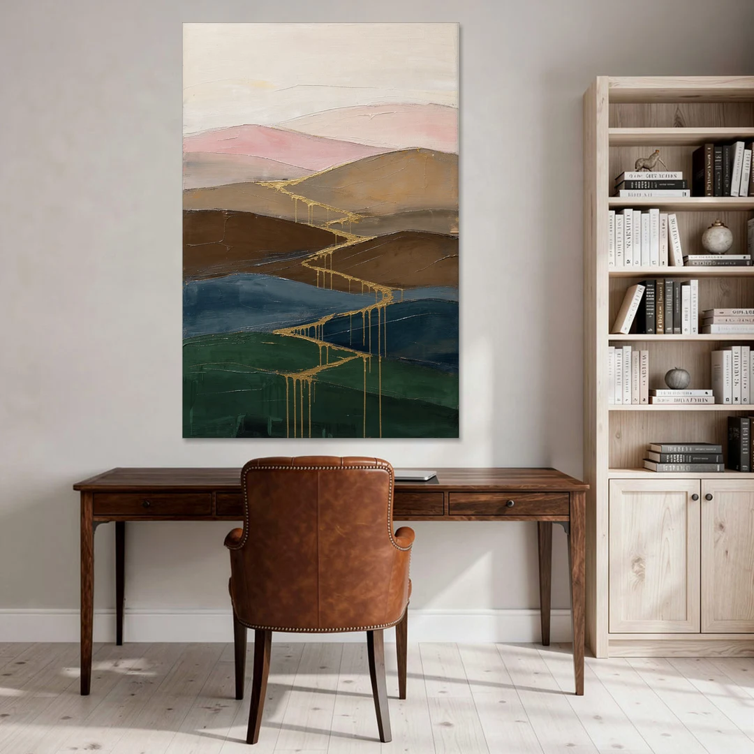 Gold Drip Stream Through Layered Hills - Canvas Wall Art - Office - 40x60