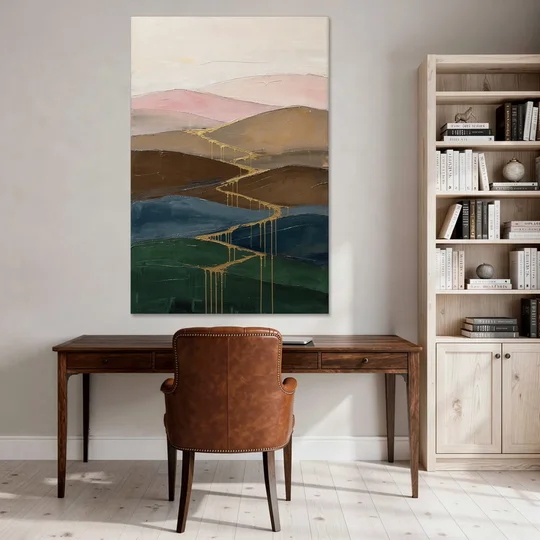 Gold Drip Stream Through Layered Hills - Canvas Wall Art - Office - 40x60