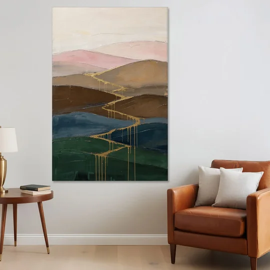Gold Drip Stream Through Layered Hills - Canvas Wall Art - Sofa - 40x60