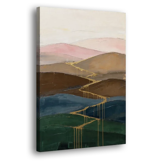 Gold Drip Stream Through Layered Hills - Canvas Wall Art - Side