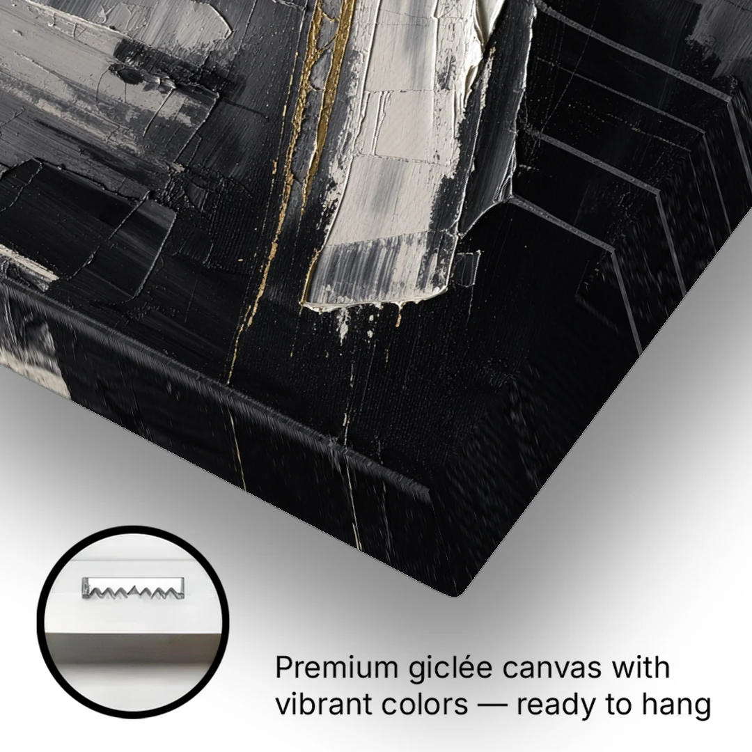 Gold-Edged White Sweep in Black and White - Canvas Wall Art - Gallery Wrap Corner