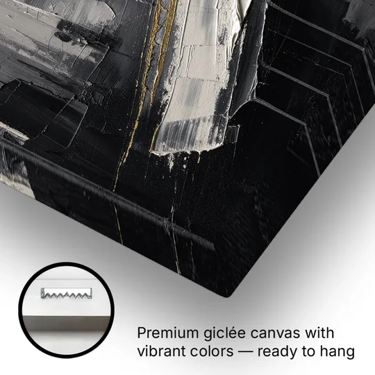 Gold-Edged White Sweep in Black and White - Canvas Wall Art - Gallery Wrap Corner