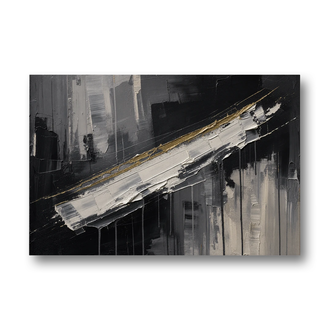 Gold-Edged White Sweep in Black and White - Canvas Wall Art - Front