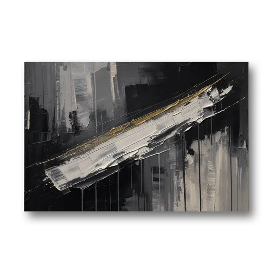 Gold-Edged White Sweep in Black and White - Canvas Wall Art - Front