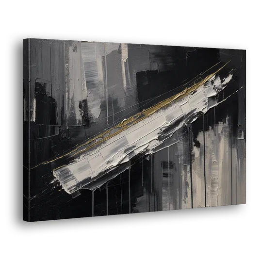 Gold-Edged White Sweep in Black and White - Canvas Wall Art - Side