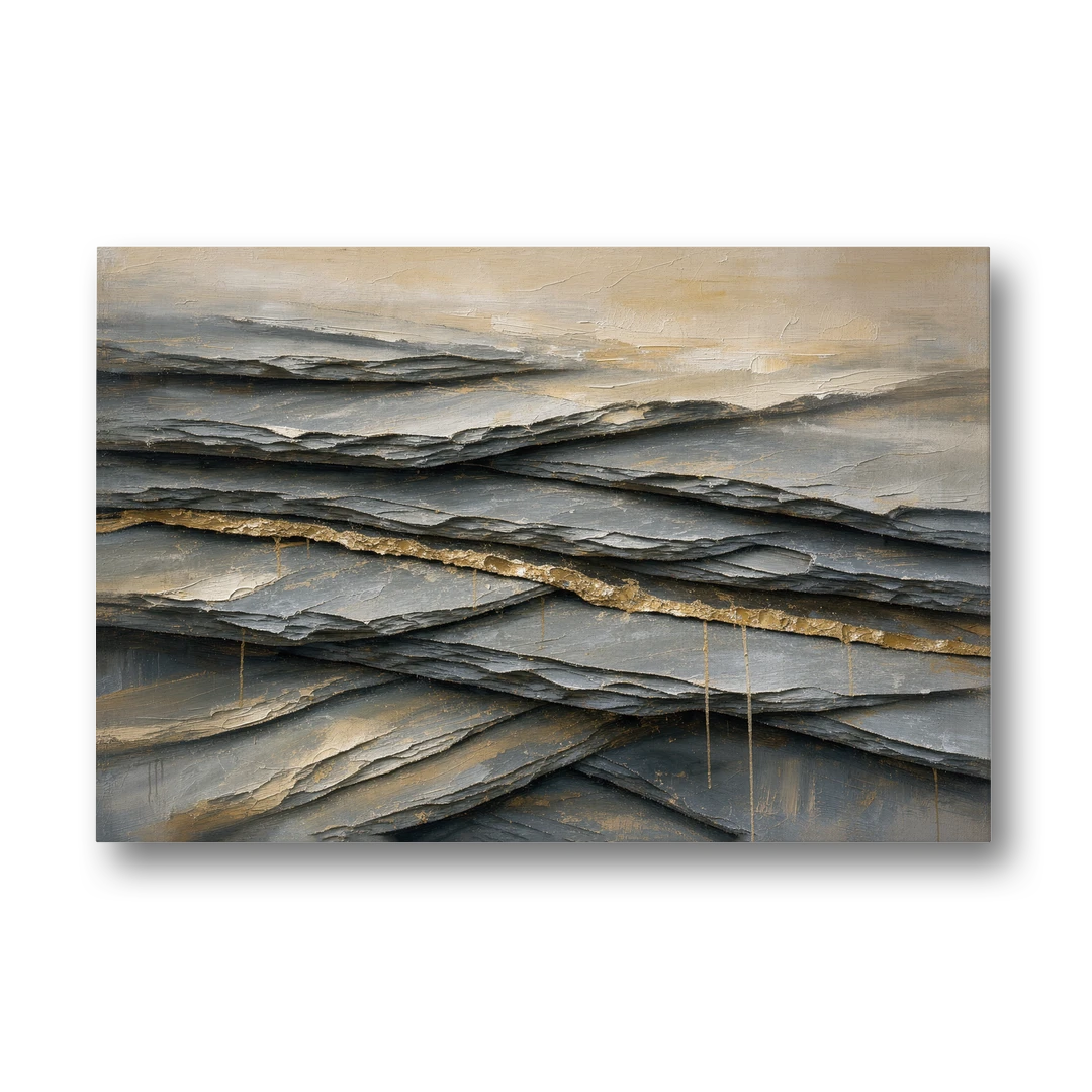 Gold Leaf Abstract Painting of Slate Seams - Canvas Wall Art - Front