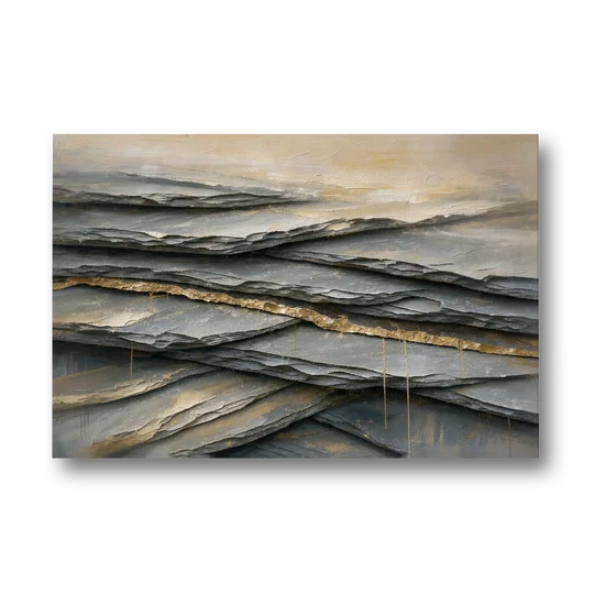 Gold Leaf Abstract Painting of Slate Seams - Canvas Wall Art - Front