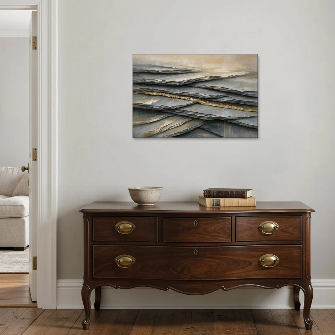 Gold Leaf Abstract Painting of Slate Seams - Canvas Wall Art - Coffee Table - 36x24