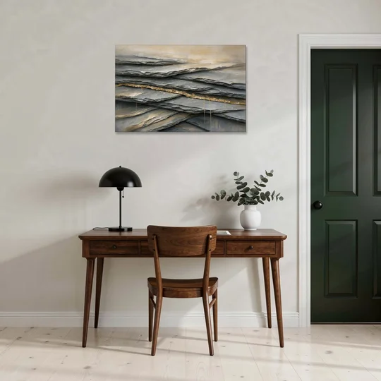 Gold Leaf Abstract Painting of Slate Seams - Canvas Wall Art - Office - 36x24
