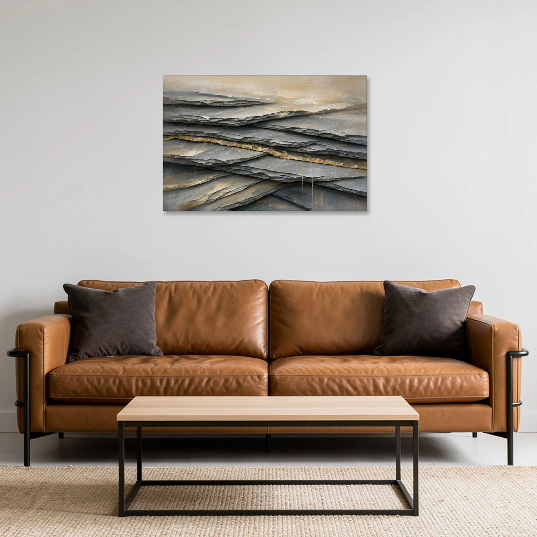 Gold Leaf Abstract Painting of Slate Seams - Canvas Wall Art - Sofa - 36x24