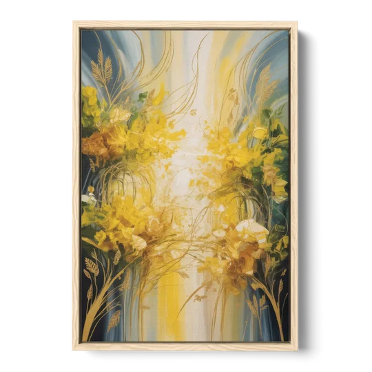 Golden Forest Canopy Yellow Abstract - Oak Framed Canvas Wall Art - Front
