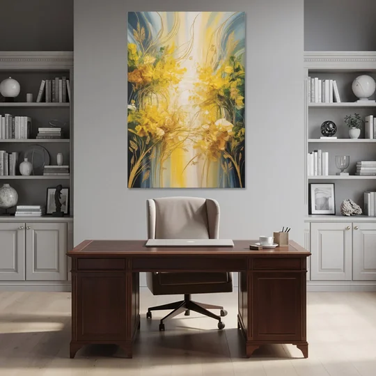 Golden Forest Canopy Yellow Abstract - Canvas Wall Art - Office - 40x60