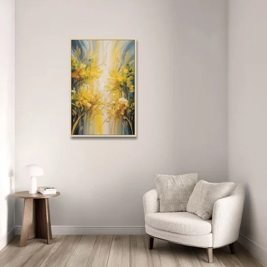 Golden Forest Canopy Yellow Abstract - Oak Framed Canvas Wall Art - Sofa - 24x36