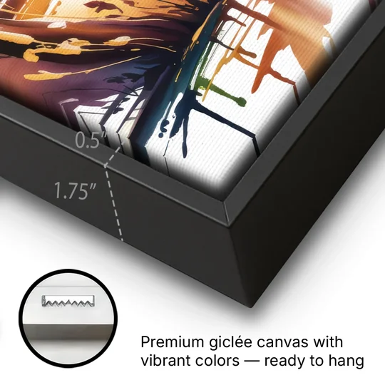 Golden Hour Deer Scene - Black Framed Canvas Wall Art - Gallery Wrap Corner