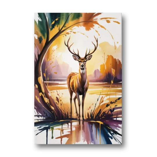 Golden Hour Deer Scene - Canvas Wall Art - Front