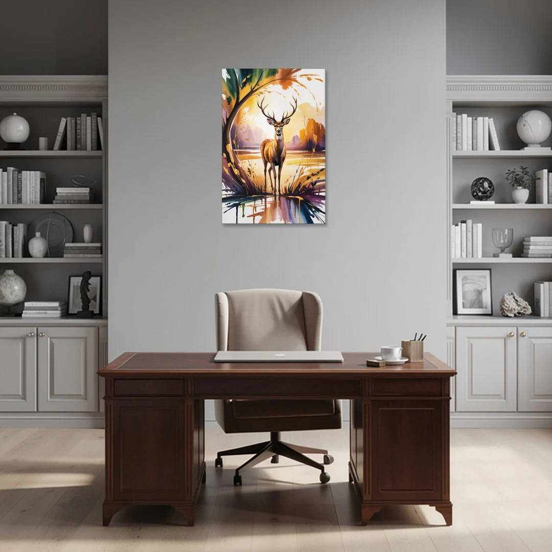 Golden Hour Deer Scene - Canvas Wall Art - Office - 24x36