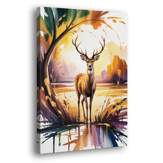 Golden Hour Deer Scene - Canvas Wall Art - Side