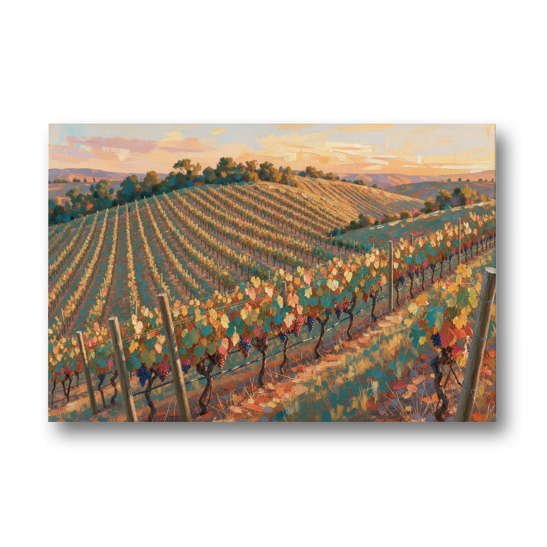 Golden Hour Vineyard Rows for the Dining Room - Canvas Wall Art - Front