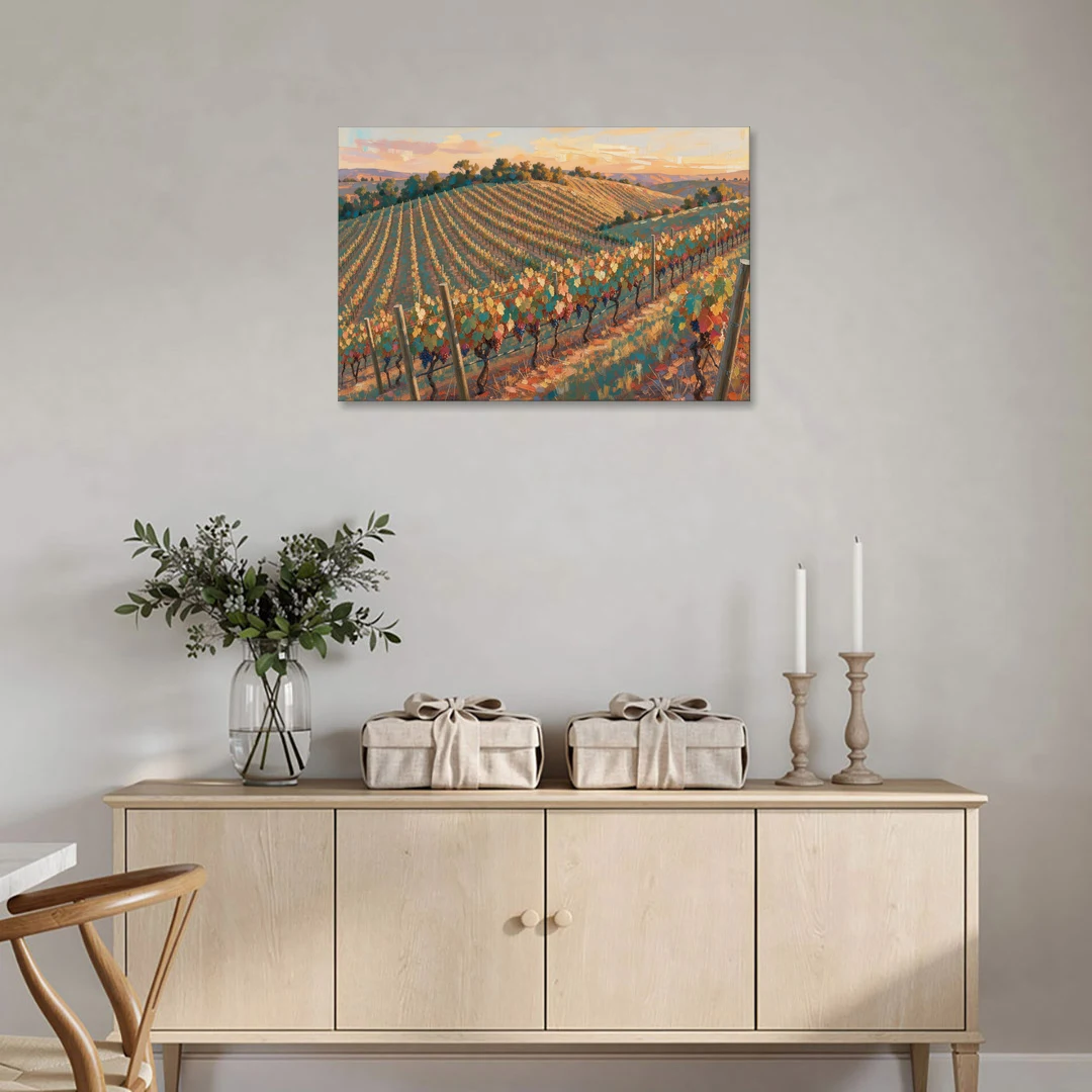 Golden Hour Vineyard Rows for the Dining Room - Canvas Wall Art - Coffee Table - 36x24