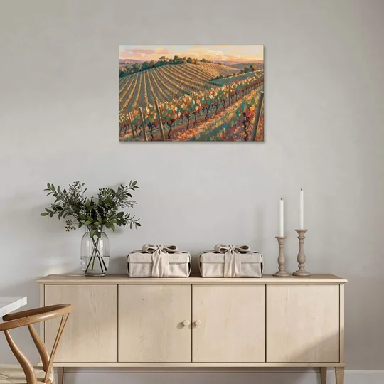 Golden Hour Vineyard Rows for the Dining Room - Canvas Wall Art - Coffee Table - 36x24