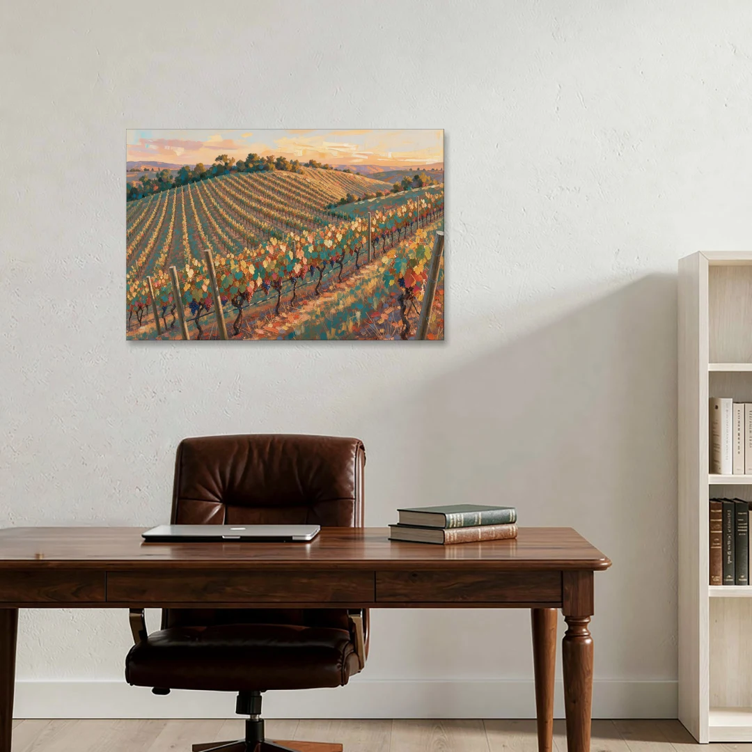 Golden Hour Vineyard Rows for the Dining Room - Canvas Wall Art - Office - 36x24