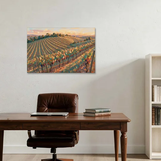 Golden Hour Vineyard Rows for the Dining Room - Canvas Wall Art - Office - 36x24
