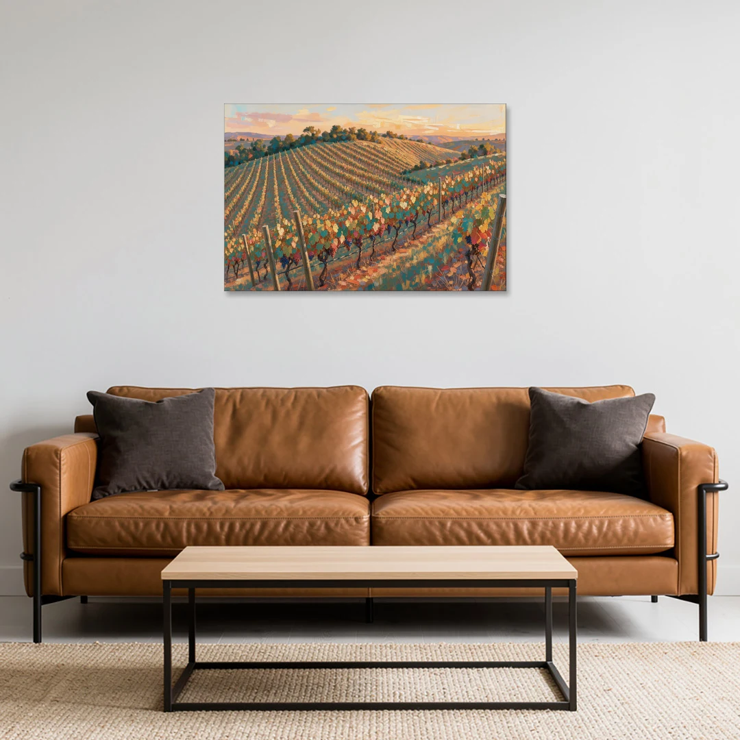 Golden Hour Vineyard Rows for the Dining Room - Canvas Wall Art - Sofa - 36x24