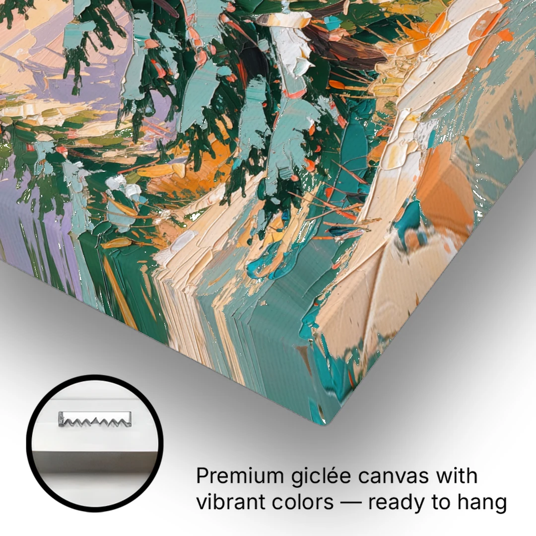 Golden Light on a Snowy Forest Fir for the Living Room - Canvas Wall Art - Gallery Wrap Corner