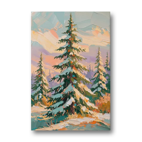 Golden Light on a Snowy Forest Fir for the Living Room - Canvas Wall Art - Front