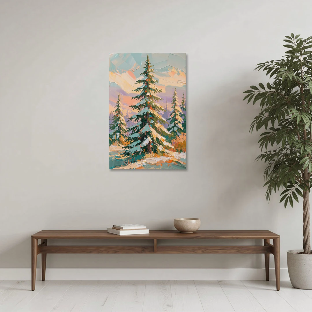 Golden Light on a Snowy Forest Fir for the Living Room - Canvas Wall Art - Coffee Table - 24x36