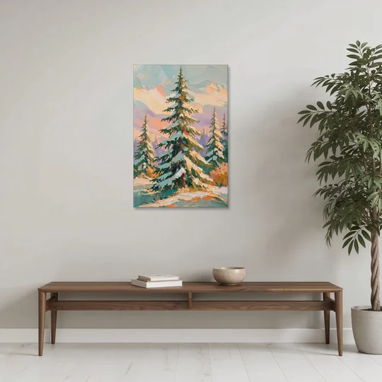 Golden Light on a Snowy Forest Fir for the Living Room - Canvas Wall Art - Coffee Table - 24x36