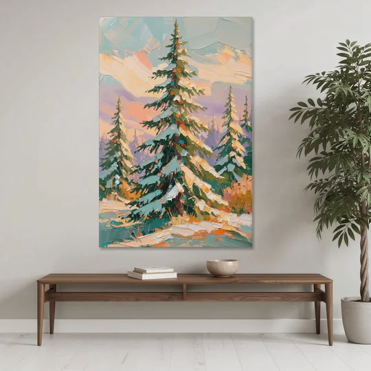 Golden Light on a Snowy Forest Fir for the Living Room - Canvas Wall Art - Coffee Table - 40x60