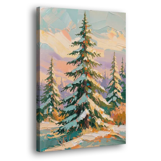 Golden Light on a Snowy Forest Fir for the Living Room - Canvas Wall Art - Side