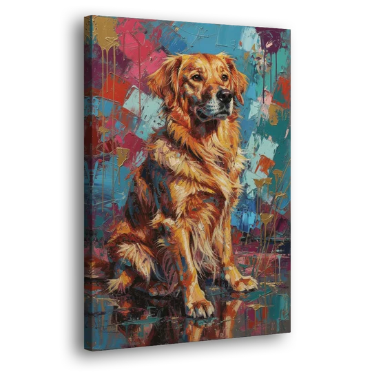 Golden Retriever in Magenta and Teal - Canvas Wall Art - Side