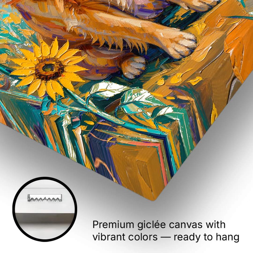 Golden Retriever with Sunflowers - Canvas Wall Art - Gallery Wrap Corner