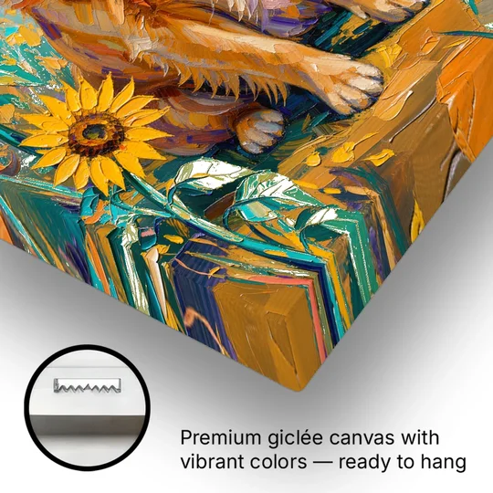 Golden Retriever with Sunflowers - Canvas Wall Art - Gallery Wrap Corner
