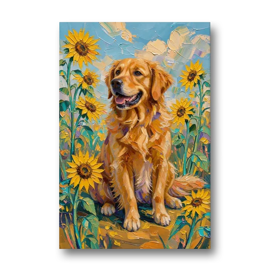 Golden Retriever with Sunflowers - Canvas Wall Art - Front